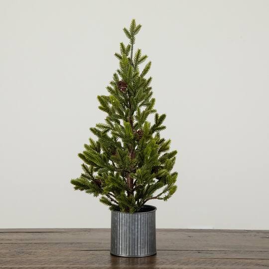 Nearly Natural 18" Unlit Artificial Christmas Tree with Pinecones in Metal Tin Planter